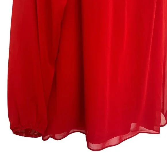 Leslie Fay Flower Rosette Trim Blouse 12 Red Sheer Sexy Romantic Cocktail Party - Picture 9 of 12